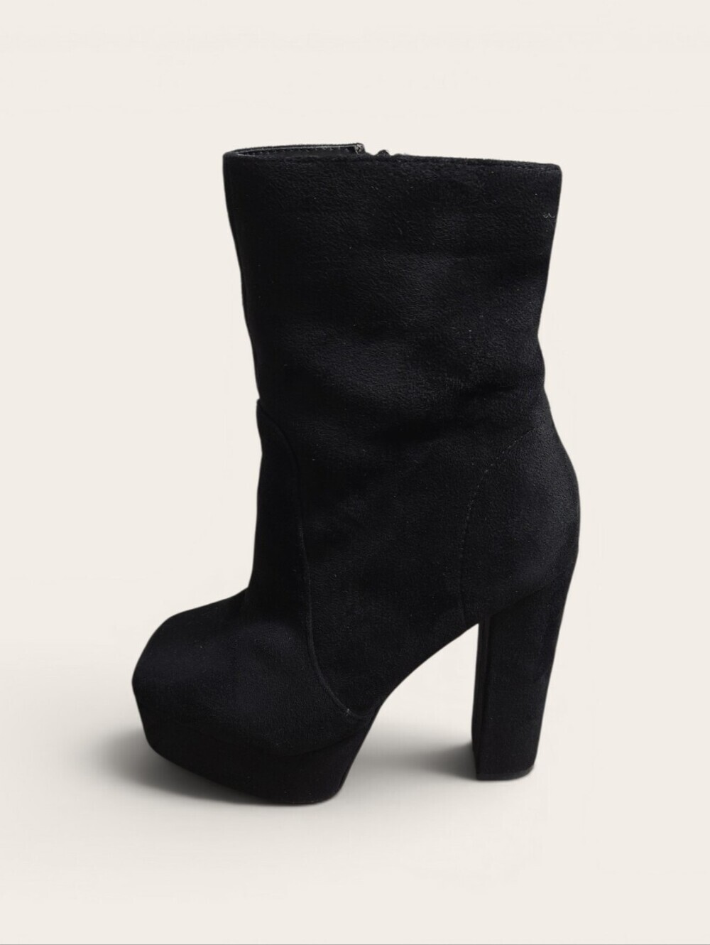 Black Faux Suede Ultra High Platform Ankle Boots